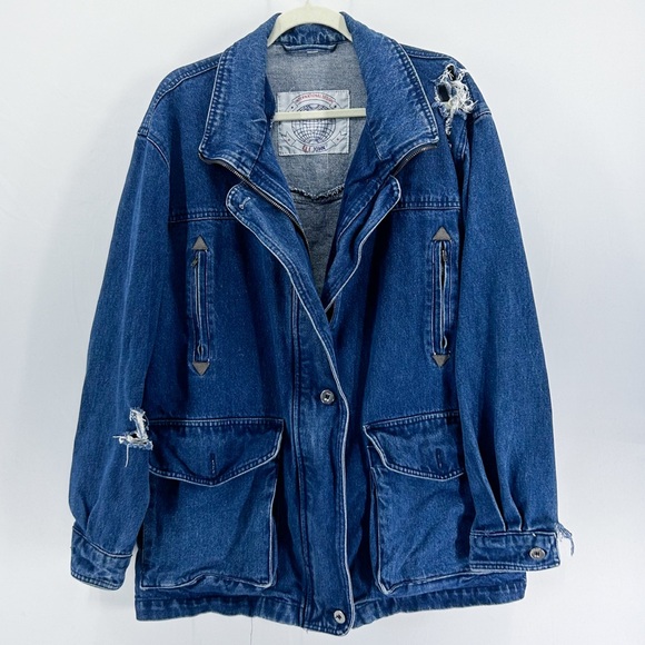 Vintage Jackets & Blazers - Vintage International Design Eli John Oversized Distressed Denim Jacket